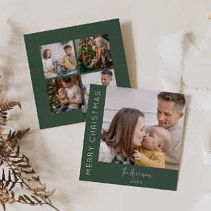 Modern 5 Photo Collage   Christmas Holiday Card