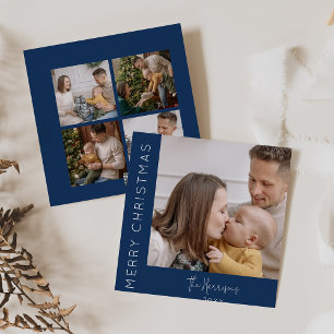 Modern 5 Photo Collage Christmas Holiday Card