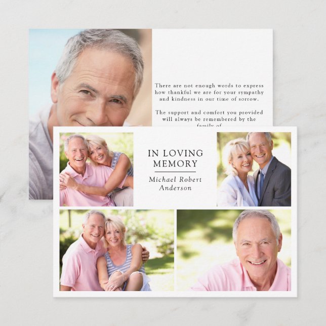 Modern 5 Photo Collage Funeral  Thank You Card (Front/Back)