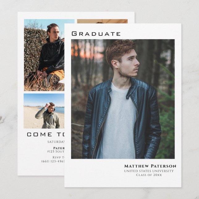 Modern 5 Photo Collage Graduation  Invitation (Front/Back)
