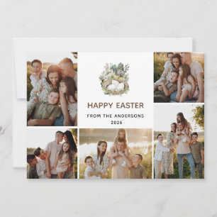 Modern 5 Photo Collage Happy Easter Nest Family Holiday Card