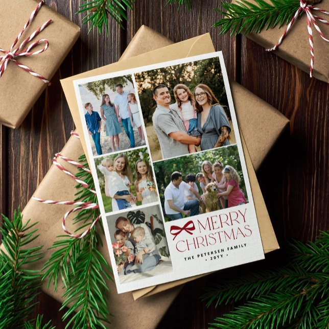 Modern 5 photo collage Merry Christmas Holiday Card (Creator Uploaded)