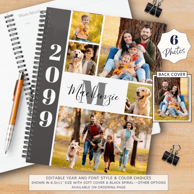 Modern 5 Photo Collage Monogram Name Planner (Creator Uploaded)