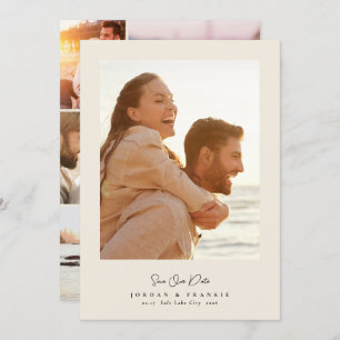 modern 5 photo collage script calligraphy wedding save the date