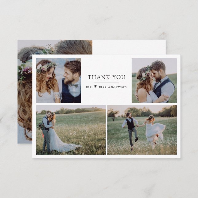 Modern 5 Photo Collage Wedding Thank You Card (Front/Back)