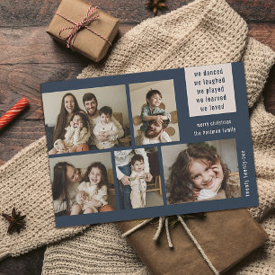 Modern 5 Photo Collage Year Review Christmas Navy Holiday Card