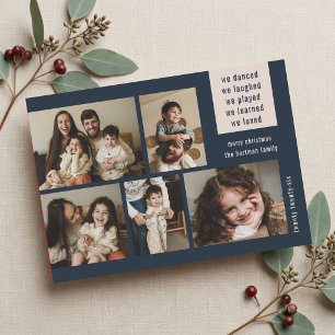 Modern 5 Photo Collage Year Review Christmas Navy Holiday Card