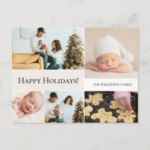 Modern 5 Photo Family Holiday Christmas Postcard