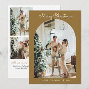 Modern 5 Photo Gold Merry Christmas Arch 2 Holiday Card