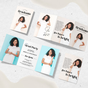 Modern 5 Photo Graduation Tri-Fold Invitation