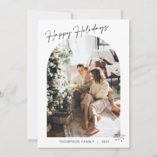 Modern 5 Photo Heart Happy Holidays Arch  Holiday Card