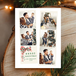 Modern 5 Photo Merry Christmas Collage Holiday Postcard