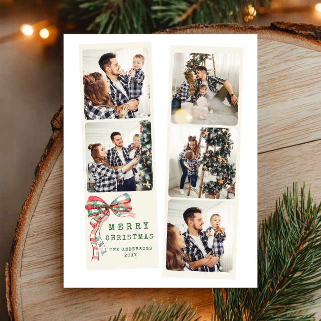 Modern 5 Photo Merry Christmas Collage  Holiday Postcard (Creator Uploaded)