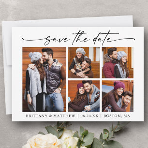 Modern 5 Photo Minimalist Ink Script Save The Date