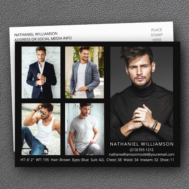 Modern 5 Photo Pro Model Comp Card Postcard (Customize to add more text to back of postcard.)