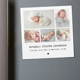 Modern 5 Photos Birth Announcement Magnet Card