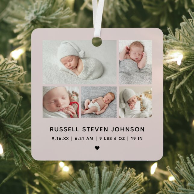 Modern 5 Photos Birth Announcement Metal Tree Decoration (Insitu)
