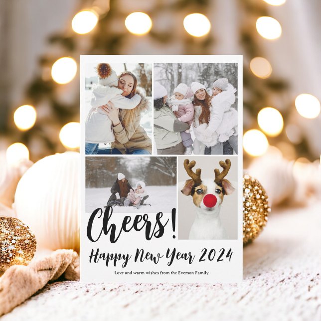 Modern 5 photos cheers Happy new year 2024 Holiday Card (Modern 5 photos cheers Happy new year 2024 Holiday Card)
