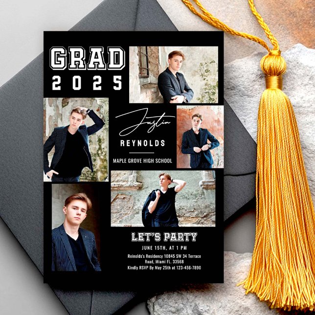Modern 5 Photos Collage Graduation Invitation (Creator Uploaded)