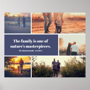 Modern 5 photos collage grid template family quote poster