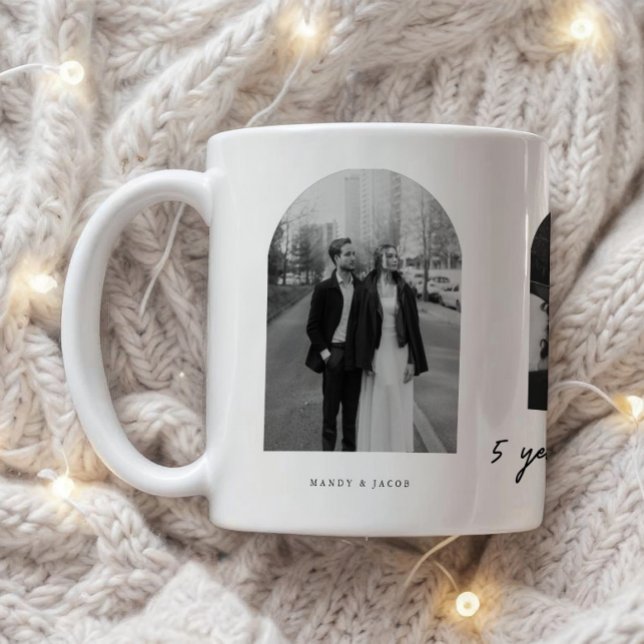 Modern 5 Year Anniversary 3-Photo Wedding Couple Coffee Mug (Creator Uploaded)