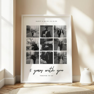 Modern 5-Year Anniversary 9-Photo Collage Poster