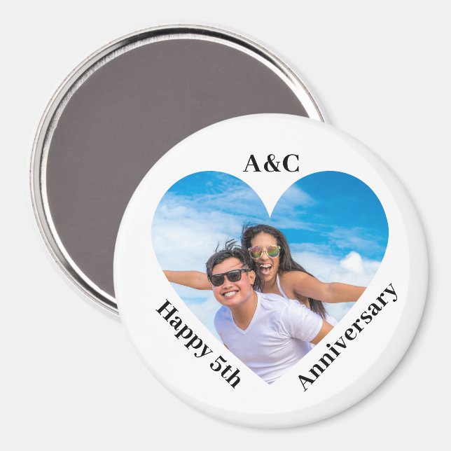 Modern 5th Anniversary Couple Keepsake Heart Magnet (Front/Back)