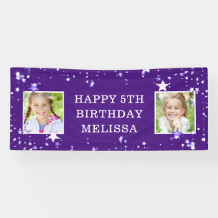 Modern 5th Birthday Purple Stars Photo Name Banner