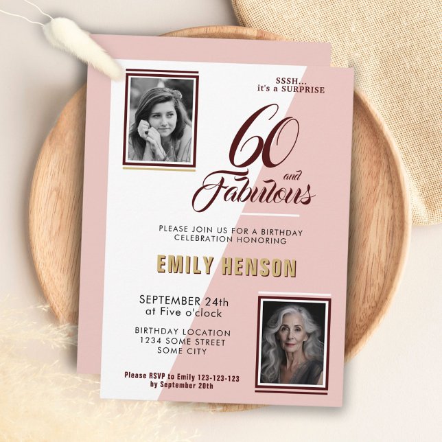 Modern 60 and Fabulous 2 Photo 60th Birthday Invitation (Creator Uploaded)