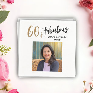 Modern 60 and Fabulous Photo 60th Birthday Napkin