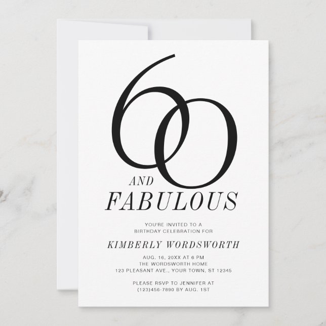 Modern 60 and Fabulous Sixtieth Birthday Party Invitation (Front)