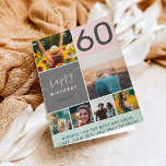 Modern 60 birthday pink 6 photo collage grid card<br><div class="desc">Modern simple 60th birthday pink 6 photo collage grid with pastel blush pink and gray editable colors and modern typography.</div>