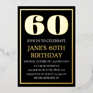 Modern 60th Birthday Black Gold Foil QR Code