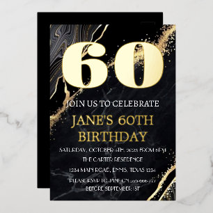 Modern 60th Birthday Black Gold Foil QR Code