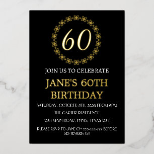 Modern 60th Birthday Black Gold Foil QR Code Foil