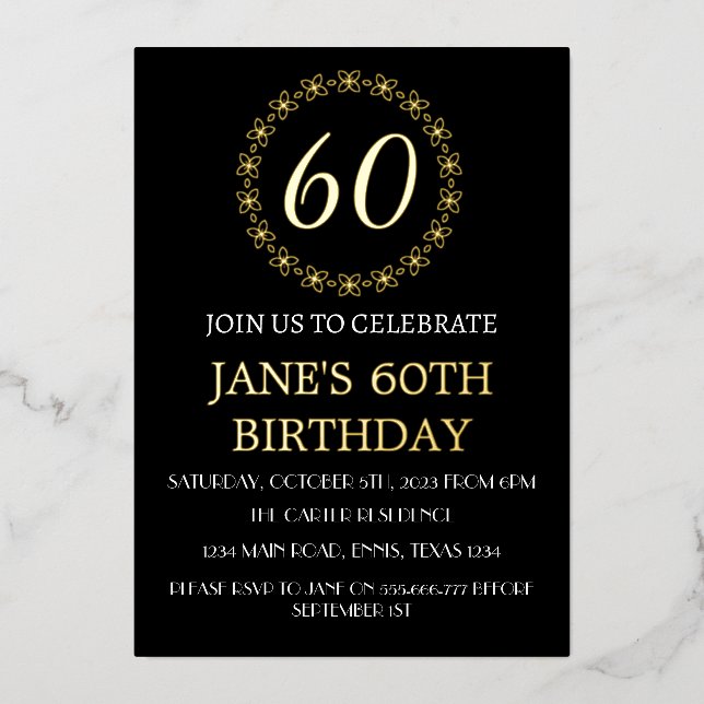Modern 60th Birthday Black Gold Foil QR Code  Foil (Front)