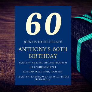 Modern 60th Birthday Blue Gold Foil QR Code