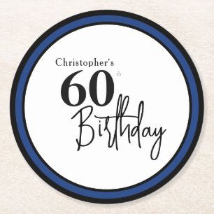 Modern 60th Birthday Coaster in Elegant Black Blue