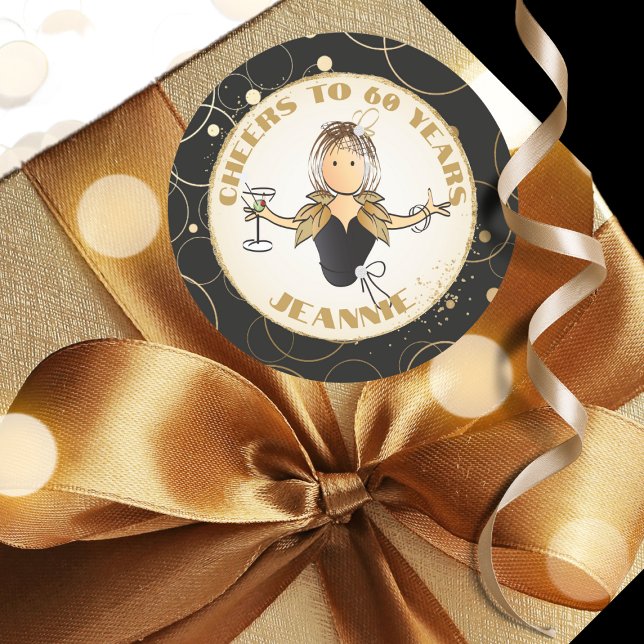 Modern 60th Birthday Fun Cheers to 60 Gold Black  Classic Round Sticker (Creator Uploaded)
