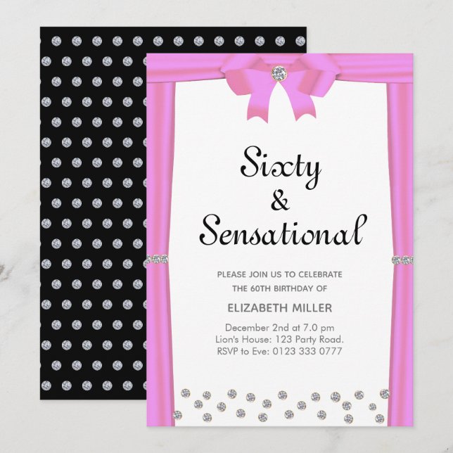 Modern 60th Birthday & Glitter Diamonds Invitation (Front/Back)