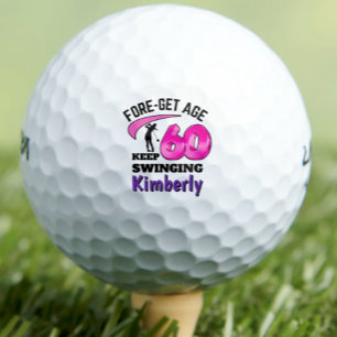 Modern 60th birthday golf balls 60 pink initials