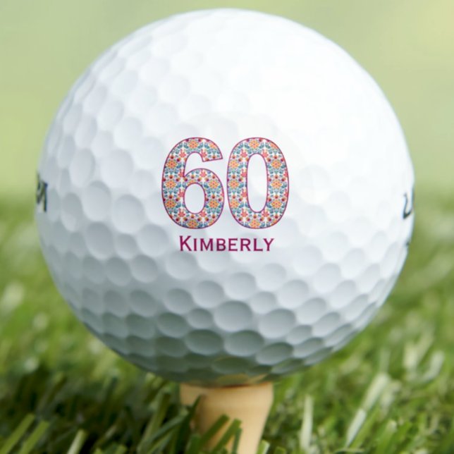 Modern 60th birthday golf balls pink initials (Creator Uploaded)