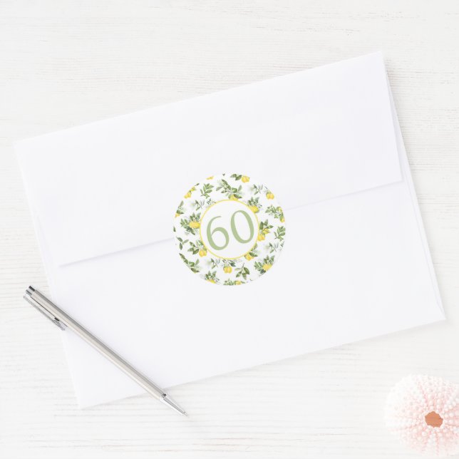 Modern 60th Birthday Lemon Citrus  Classic Round Sticker (Envelope)