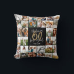 Modern 60th birthday multi photo script gift  cushion<br><div class="desc">Modern minimal multi photo script 60th birthday pillow gift. Ideal gift available for mums,  dads,  grand,  grandad of any family member. Stunning elegant script text. Black,  white and gold design.</div>