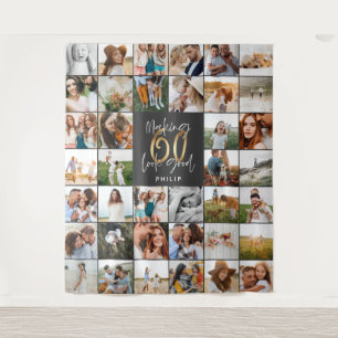 Modern 60th birthday multi photo script gift fleec tapestry