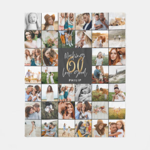 Modern 60th birthday multi photo script gift  fleece blanket