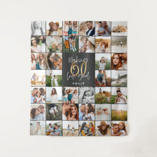 Modern 60th birthday multi photo script gift tapestry