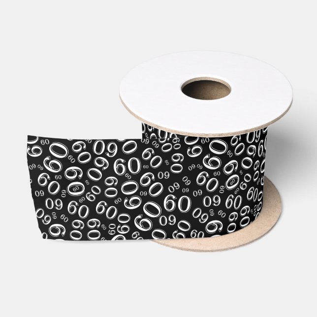 Modern 60th Birthday Number Pattern Black/White Satin Ribbon (Spool)