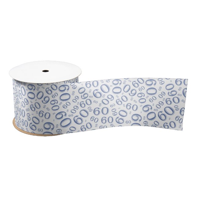 Modern 60th Birthday Number Pattern Blue/White Satin Ribbon (Spool)