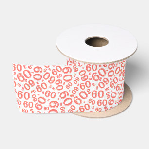 Modern 60th Birthday Number Pattern Coral/White Satin Ribbon